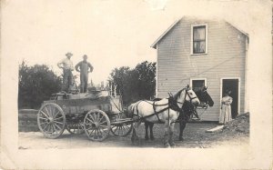 RPPC Horse-Drawn Wagon, Adair, Iowa Farmhouse 1910s Antique Photo Postcard