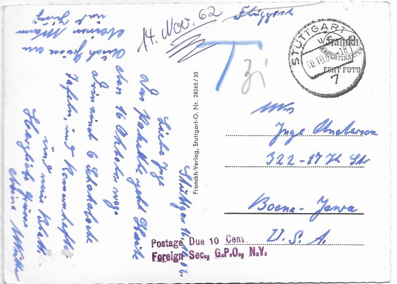 Stuttgart Germany.  Rosengarten.  Postal History - Used with no stamp.