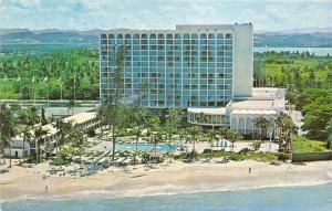 San Juan Puerto Rico~Americana Hotel & Beach Scene Bird's Eye View~c1950s Pc