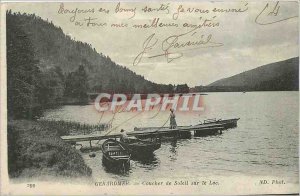 Old Postcard Gerardmer Sunset Lake Boat