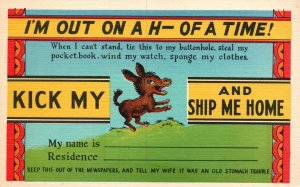 Vintage Postcard 1920's I'm Out On A H Of A Time Kick My and Ship Me Home Comics