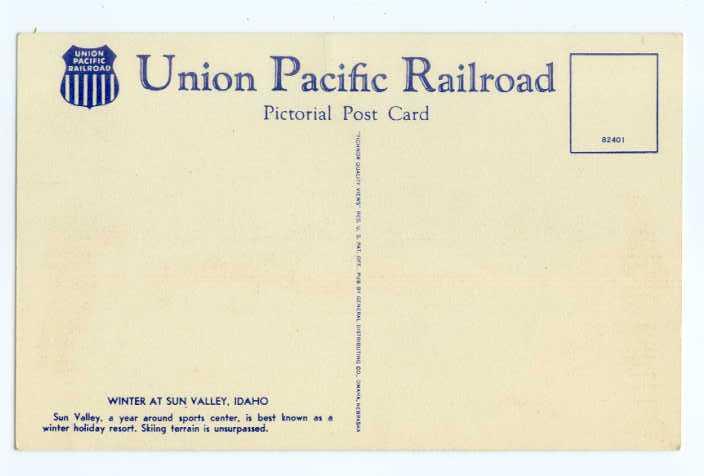 Linen Card Winter at Sun Valley Idaho, ID, Card by Union Pacific