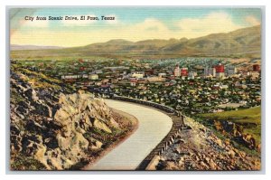 Birds Eye View From Scenic Drive EL Paso Texas TX UNP Linen Postcard N18