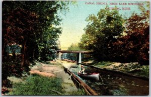 Cadillac Michigan, Canal Bridge, From Lake Mitchell, Boating, Vintage Postcard