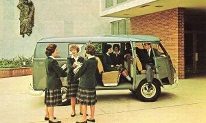 VW Wagon Girls School Van Middle Door Open, Postcard,