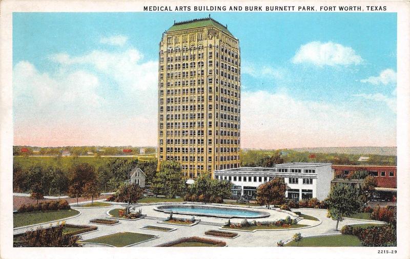 E5/ Fort Worth Texas Tx Postcard c1930s Medical Arts Building Burk Burnett Park