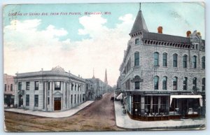 WAUKESHA, WI Wisconsin ~ GRAND AVENUE Street Scene from 5 Points~ 1908  Postcard