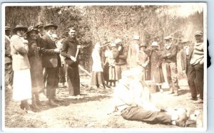 c1910s Unknown Gathering Outside RPPC Happy People Crowd Real Photo Postcard A95