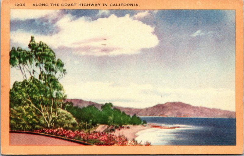 Vtg 1940's Channel Drive Coast Highway Oak Park California CA Linen Postcard