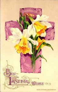 Vintage John Winsch Purple Stone Cross,Flowers,Religious Antique Easter Postcard