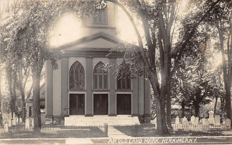 Herkimer New York~Old Land Mark~Unique Church Building & Cemetery~Vintage RPPC