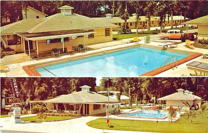 Ocala FL Club DeMent Motel Multi-View Swimming Pool Old Cars Postcard
