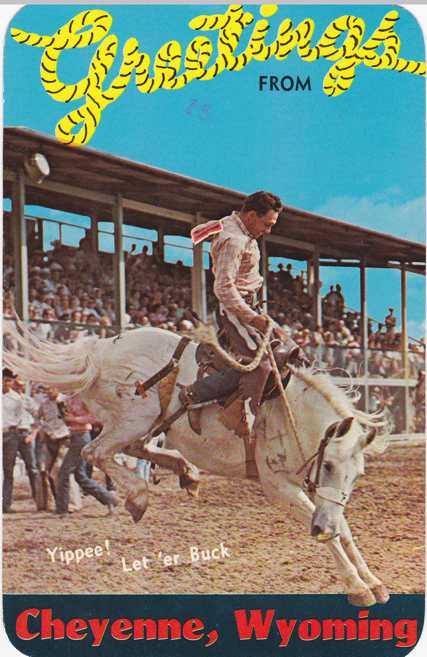 Rodeo Bucking Horse - Greetings from Cheyenne WY, Wyoming - pm 1977