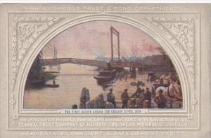 Ilinois Chicago Central Trust Company Painting The First Bridge Across Chicag...