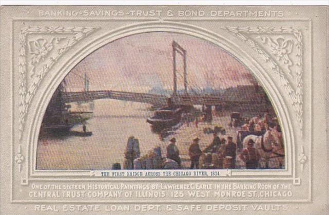 Ilinois Chicago Central Trust Company Painting The First Bridge Across Chicag...
