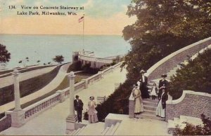 Milwaukee Wisconsin Lake Park Concrete stairway WI early view postcard-