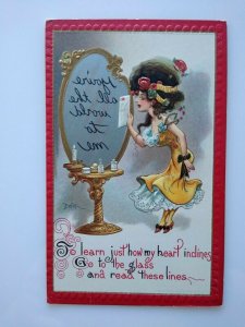 Victorian Postcard Witch Magic Mirror Dwig Series 30 You're All The World To Me 