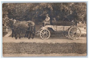 c1910's Horse Wagon Baldwin Contracting Clarence Center NY RPPC Photo Postcard 