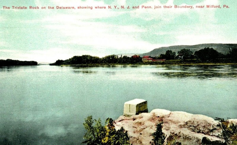 C 1910 Tristate Rock Milford, PA Delaware River Postcard F80 