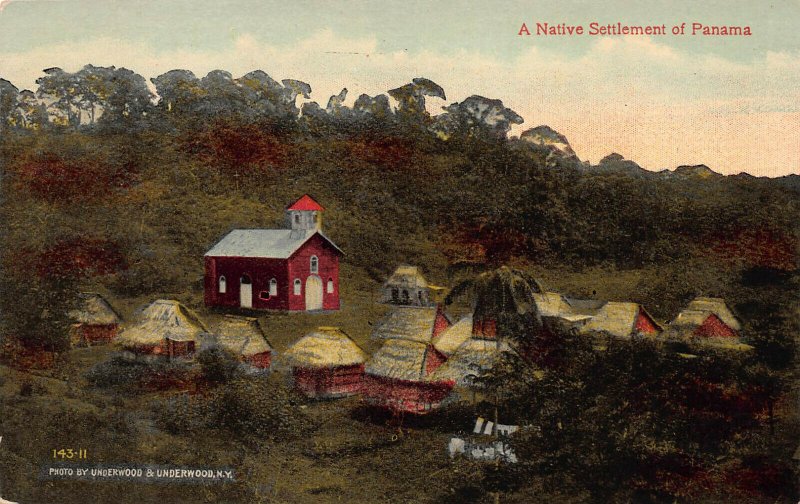 Native Settlement on Former Fort Chagres, Panama, Early Postcard, Unused