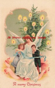 Christmas, GGK No 105, Angel & Children Reading Scroll by Candle Lit Tree