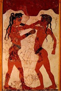 Greece Santorine Thera Fresco From The Akrotiri Excavations The Boxing Children