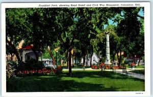 COLUMBUS, Nebraska  NE   Frankfort Park  CIVIL WAR MONUMENT Band Stand  Postcard