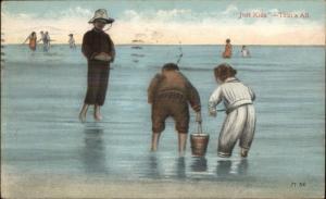 Kids Playing on Beach w/ Pail - Publ Atlantic City c1910 Postcard
