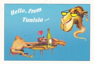 Hello From Tunisia Camel Drunk On Wine Postcard