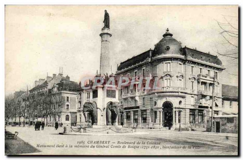 Old Postcard Chambery Boulevard Count column Boigne Elephants