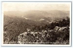 1951 View From The Top Pinnacle Toward Middlesboro Kentucky Cline RPPC Postcard