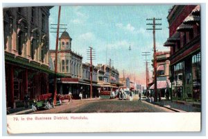 c1910's In The Business District Trolley Cars Honolulu Hawaii HI Postcard