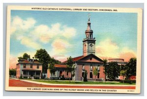 Vintage 1940's Postcard Catholic Cathedral Library & Rectory Vincennes Indiana