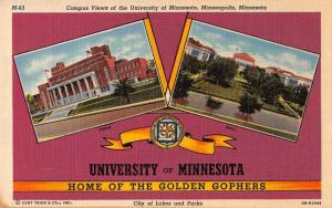 Minneapolis Minnesota campus views Univ of Minnesota linen antique pc Y12536