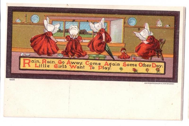 Sunbonnet Girls Ullman Nursery Rhyme Rain Rain Postcard UDB