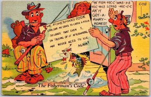 Fishermen With Trouts Holding A Poster Of Code Comic Card Postcard