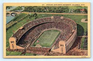 Postcard OH Columbus Stadium Ohio State University Airview Vintage Linen #2 I12