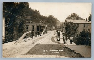 MESHOPPEN PA No.52 STREET SCENE BRIDGE SIGNS ANTIQUE REAL PHOTO POSTCARD RPPC