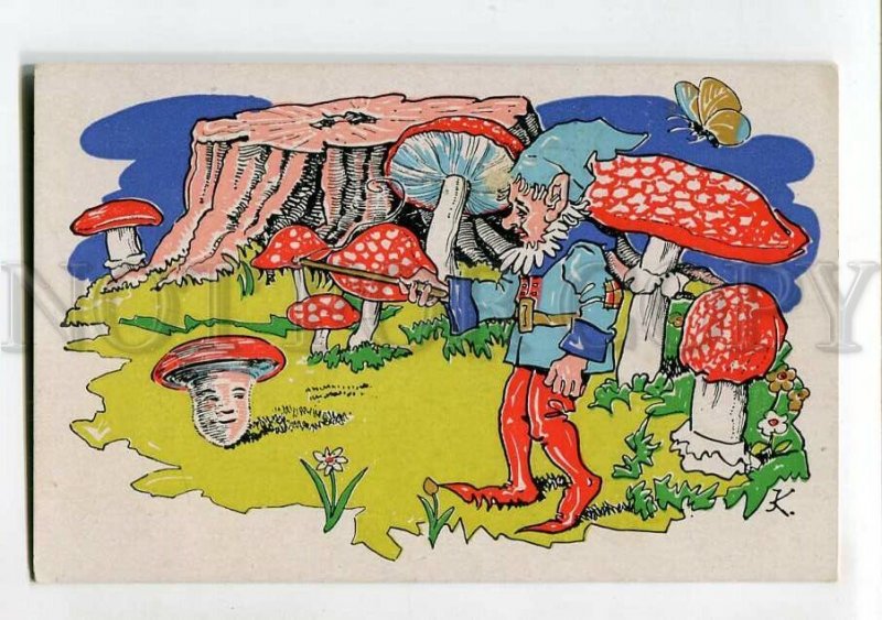 3150224 ART NOUVEAU Dwarf GNOME & MUSHROOM Amanita Vintage PC