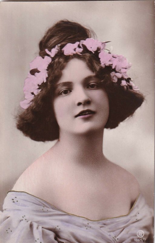 RP: Portrait of Woman with pink flowers in hair 1920-30s