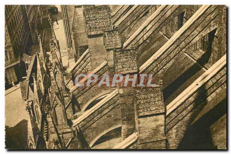 Postcard Old Cathedral Coutances low bows buttresses south coast