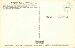 Montreal PQ Canada Jacques Cartier Bridge Postcard VTG UNP Plastichrome Vintage 