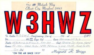 Ellicott City Maryland W3HWZ QSL Radio Vintage Postcard JF235162