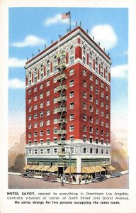 HOTEL SAVOY Los Angeles, CA Sixth St. & Grand Ave c1940s Vintage Linen Postcard