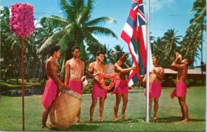 Postcard Hawaii Kauai Coco Palms Hotel -  Hawaiian Flag Raising Ceremony