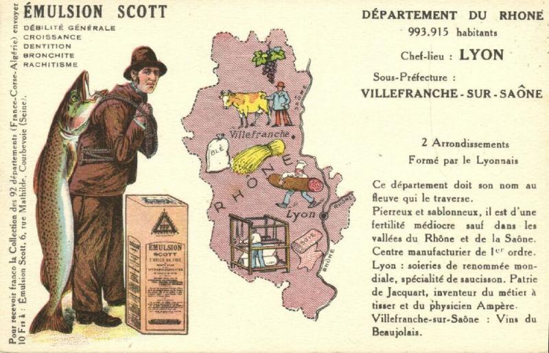 Advertising Emulsion Scott, Cod Liver Oil, MAP French Department Rhône (1920s)