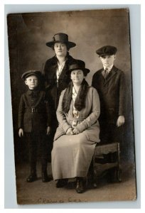 Vintage 1930's RPPC Postcard - Studio Portrait Family Black Hats - Nice