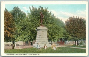 YORK PA FIREMEN'S MONUMENT PENN PARK ANTIQUE POSTCARD