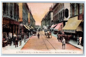 Tours France Postcard National Street South Side Business Section c1910