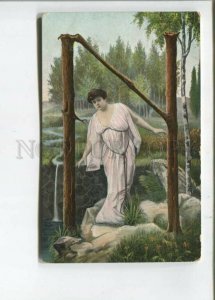 472072 ALPHABET Letter N Fashion NYMPH Forest Vintage postcard 1906 year